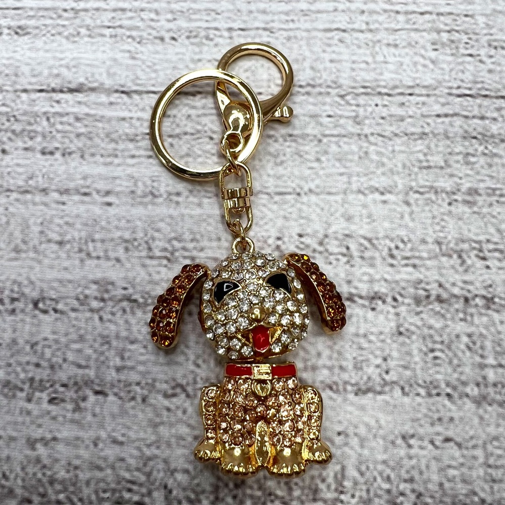 🟣U pick-3 for $25🟣 Austrian Crystal, Enameled Brown Dog Keychain (4116987)